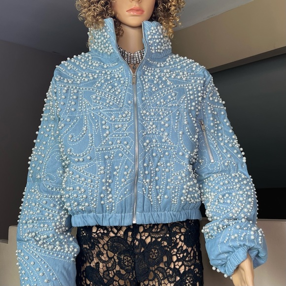 Denim Embellished Puffer Jacket - Picture 3 of 11